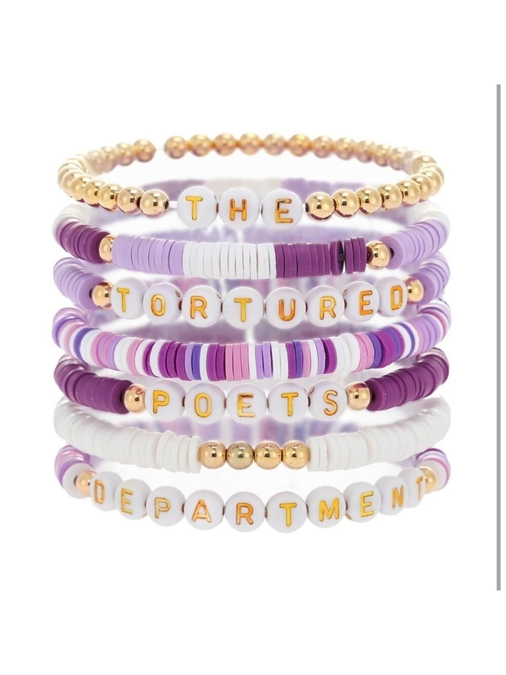 Beaded Bracelets Swiftie Friendship Clay Purple Gold Set